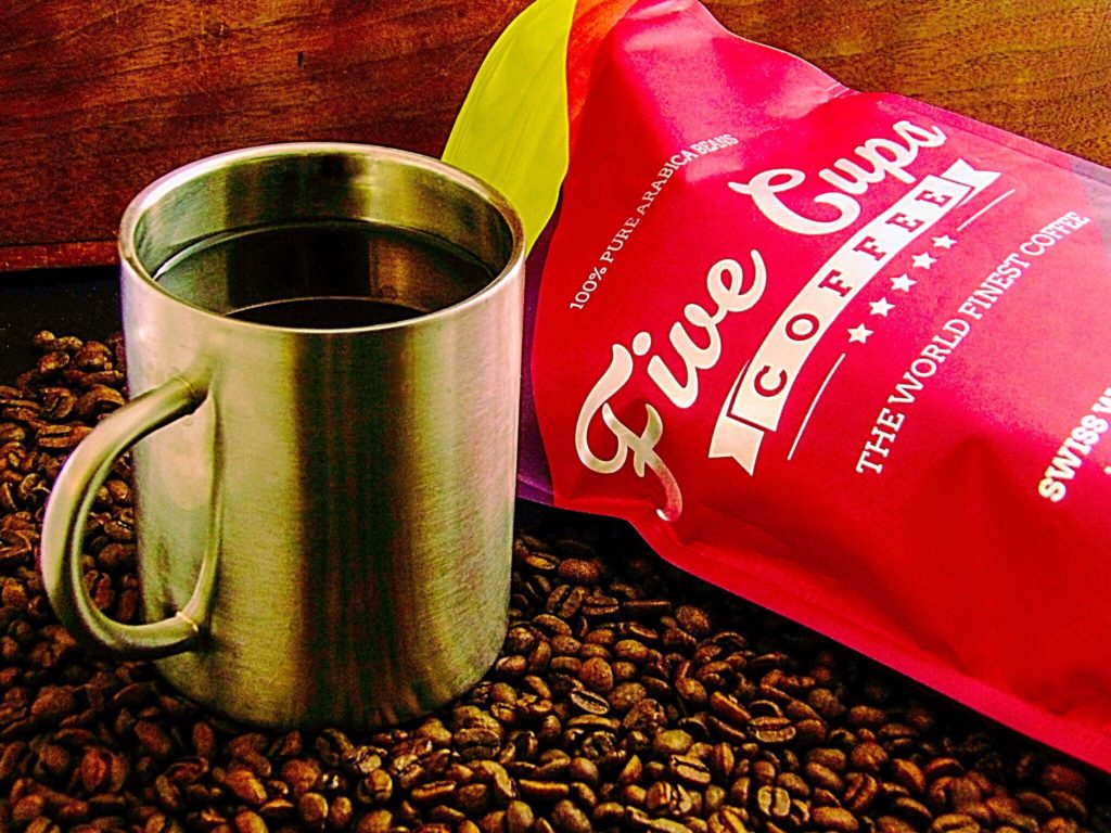 Decaf for Coffee Lovers: FIVE CUPS COFFEE SWISS WATER DECAF WHOLE BEAN ARABICA COFFEE
