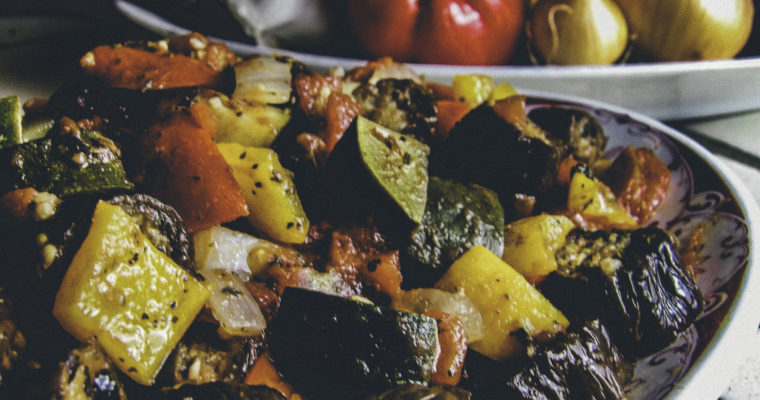 Veggie Entree Recipe: Rough-Cut Ratatouille Featuring Organic Heirloom Garden Vegetables