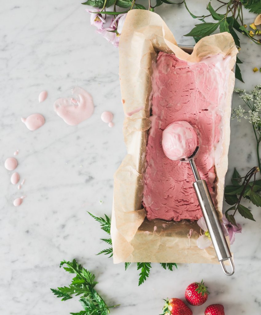 This no churn recipe uses a loaf pan and parchment paper: no ice cream machine required